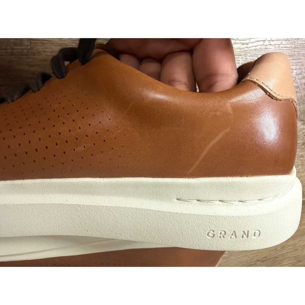 Cole Haan Grand Crosscourt Perforated Leather Sneakers British Tan Mens 10